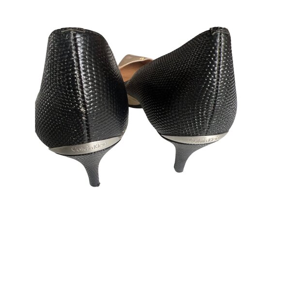 Calvin Klein Womens Two-Tone Pointed-Toe Kitten Heel Pumps US 9.5 Black & Beige - Picture 3 of 10